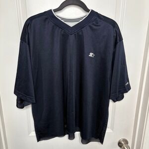Vintage Starter Mesh Jersey Shirt Men XL Navy Blue V Neck Blank Athletic 90s Y2K
